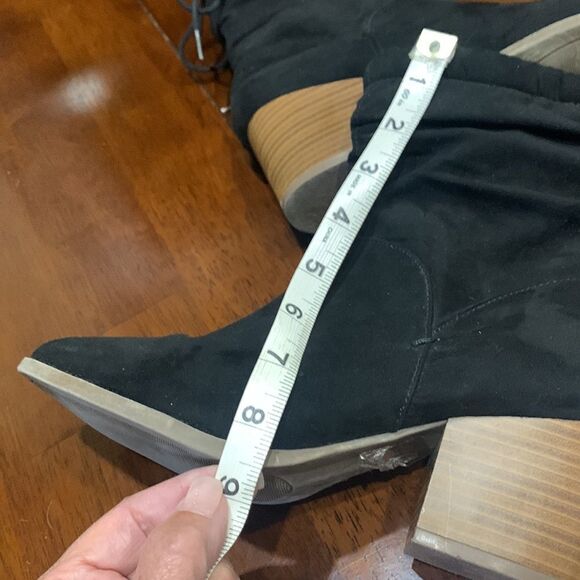 Faux Black Suede Chunky Heel Slouch Ankle Boots JustFab Womens Sz 10 - Picture 13 of 13